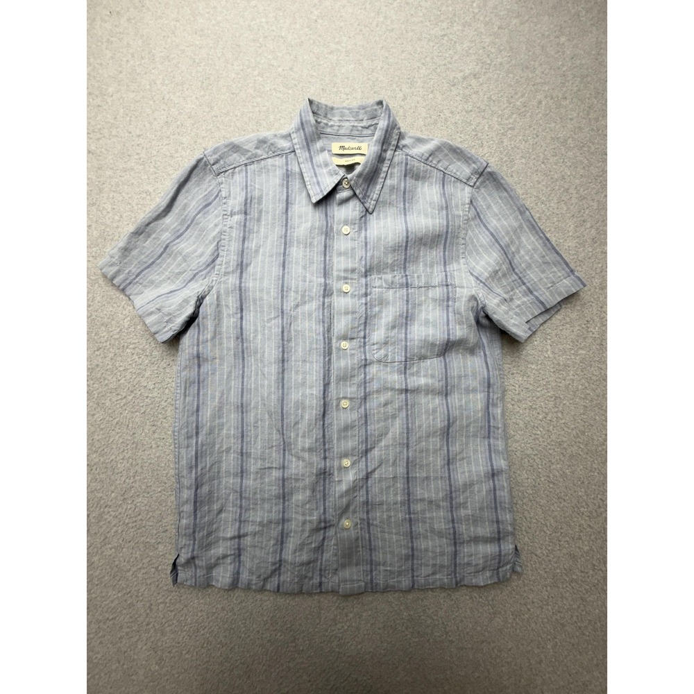 Madewell Shirt Womens Small Blue Striped Linen Short Sleeve Button Up